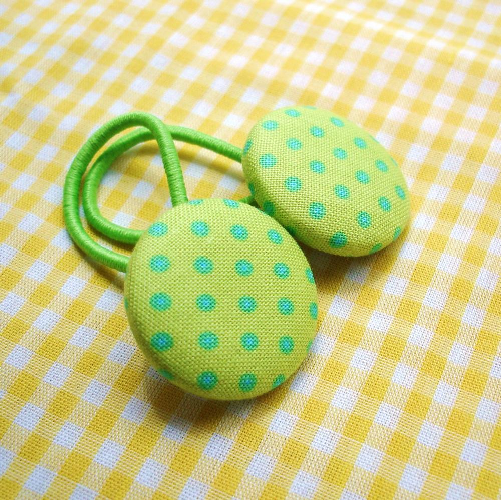 Ponytail Holders, Lime Green with Turquoise Polka Dots
